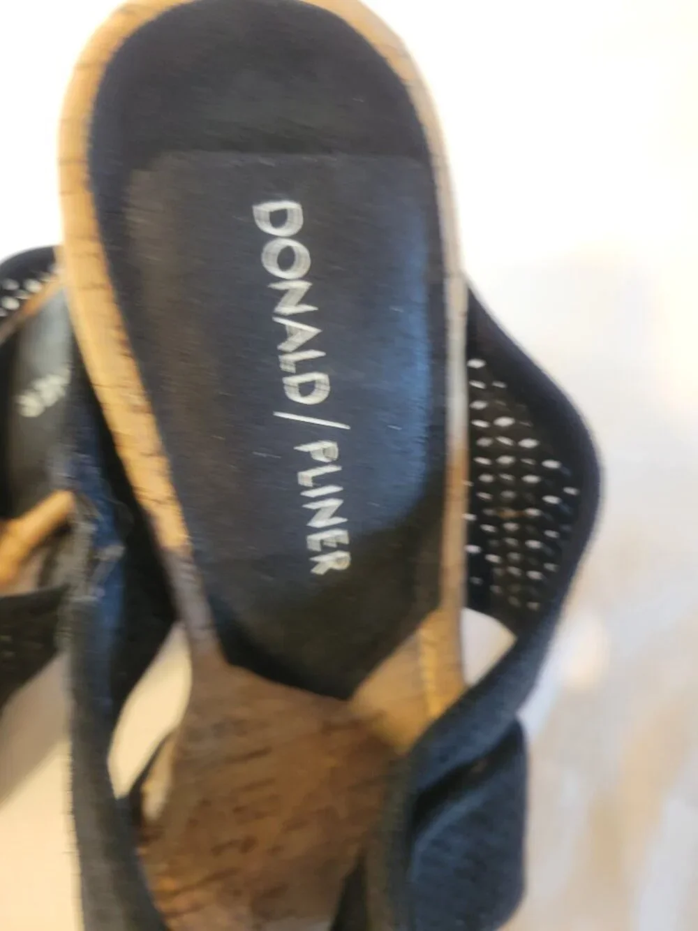 Donald J Pliner Black Suede Cork Wedge Sandals Toe Loop Size (Estimated Size 8M)